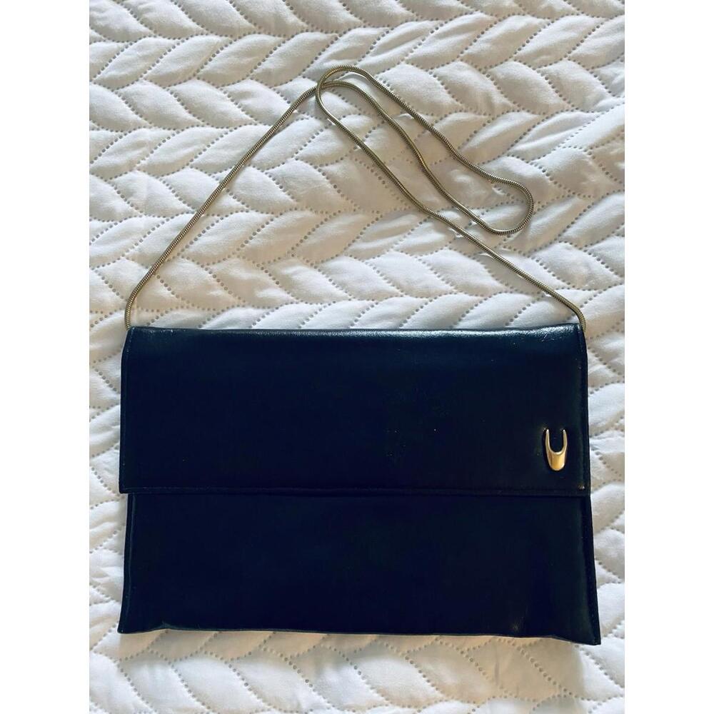 Shirl Miller Vintage Black Envelope Clutch with Gold Chain
